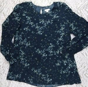 J. JILL Dark Teal Floral Tunic Long Slv Blouse